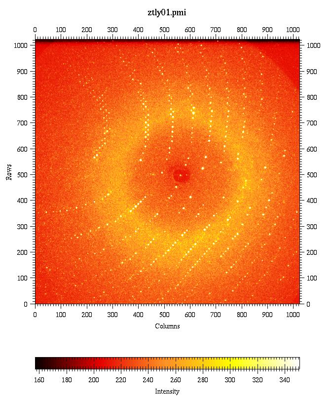 [Lysozyme protein diffraction pattern collected on BM-14 at the ESRF]