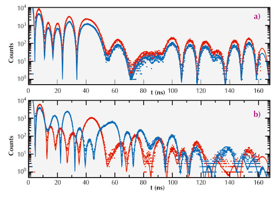 Measured and simulated NRS time spectra