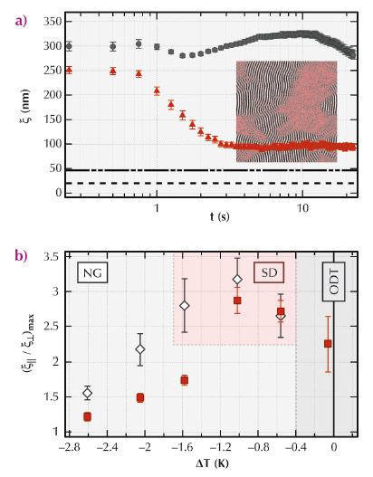 Time-evolution of the translational correlation length ξ upon inception of an electric field 